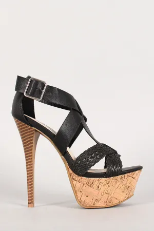 Anne Michelle Woven Criss Cross Stiletto Platform Heel