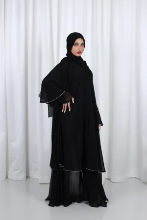 Black Layered Abaya With Diamante Trim