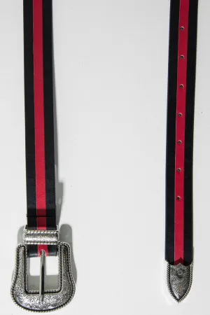 Black Red Stripe Skinny Western Belt - Hassie