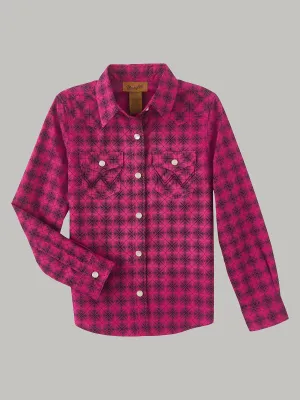 GIRL'S Wrangler LONG SLEEVE GEO PRINT WESTERN SNAP SHIRT IN MAGENTA - 112346586