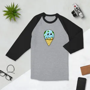 Global Meltdown Cartoon Earth Ice Cream 3/4 sleeve raglan shirt