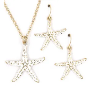 Gold & White Starfish Pendant Necklace Set