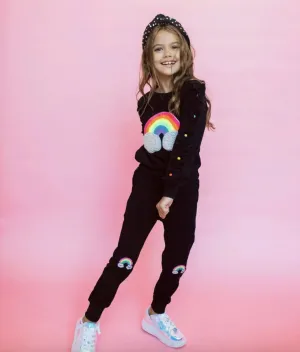 Lola and The Boys Girls Ruffle Cloud Gem Crewneck and Jogger Set