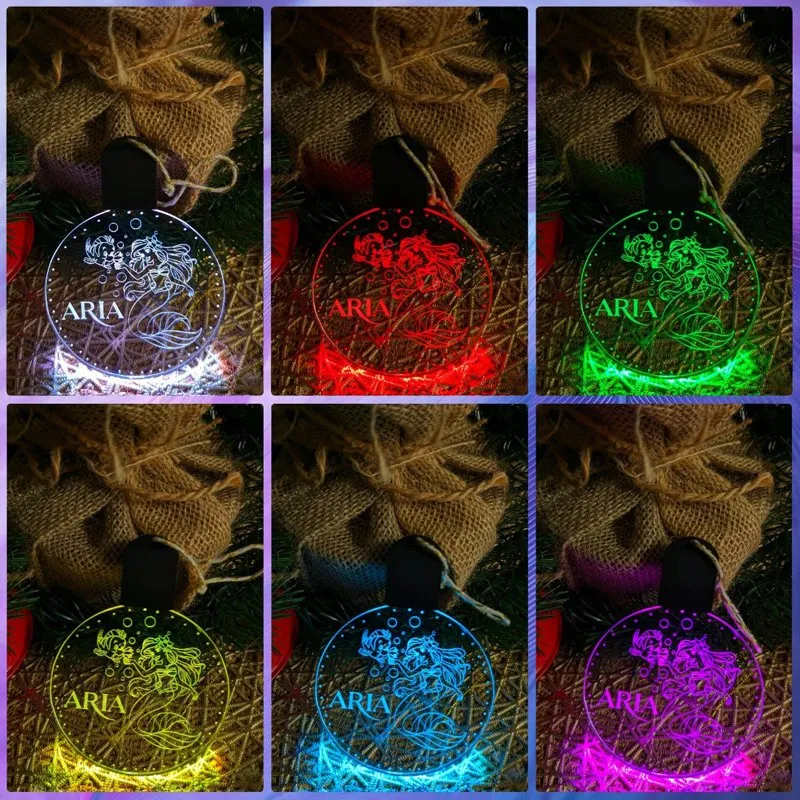 Mermaid Ariel Personalised Christmas Tree Bauble 3D LED Light Decoration