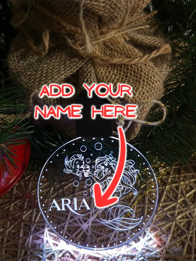 Mermaid Ariel Personalised Christmas Tree Bauble 3D LED Light Decoration