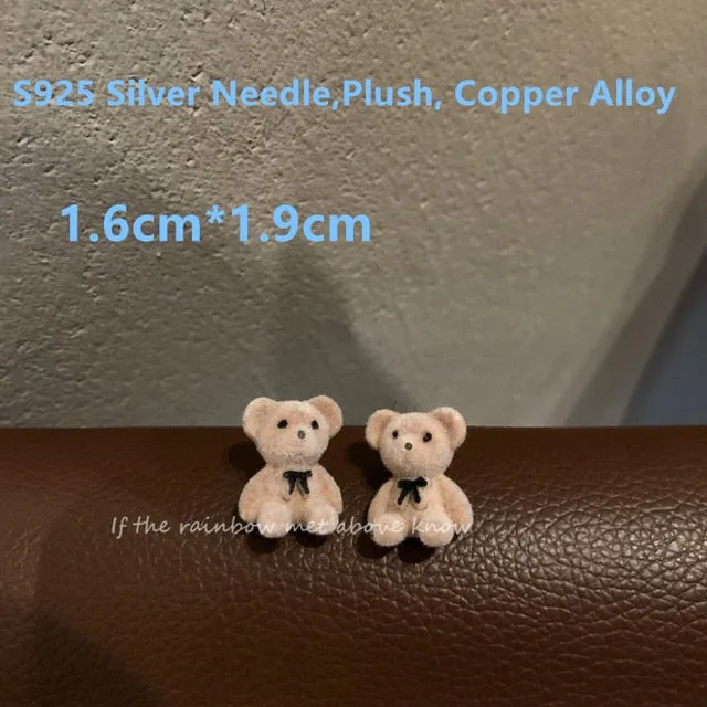 New Korean Kawaii Funny Plush Small Stud Earrings Cute Bow Bear Statement Dainty Earring Fashion Jewelry 2021 Brincos Wholesale