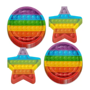 Pop Dots Rainbow Fidget Round Paper Dessert Plates and Beverage Napkins (Serves 16)