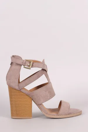 Qupid Gladiator Caged Open Toe Chunky Heel