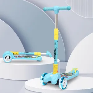 R for Rabbit Road Runner Scooter for Kids of 3 to 14 Years Age 4 Adjustable Height, Foldable, LED PU Wheels & Weight Capacity 75 kgs Kick Scooter with Brakes | 6 Months Warranty | (Blue)