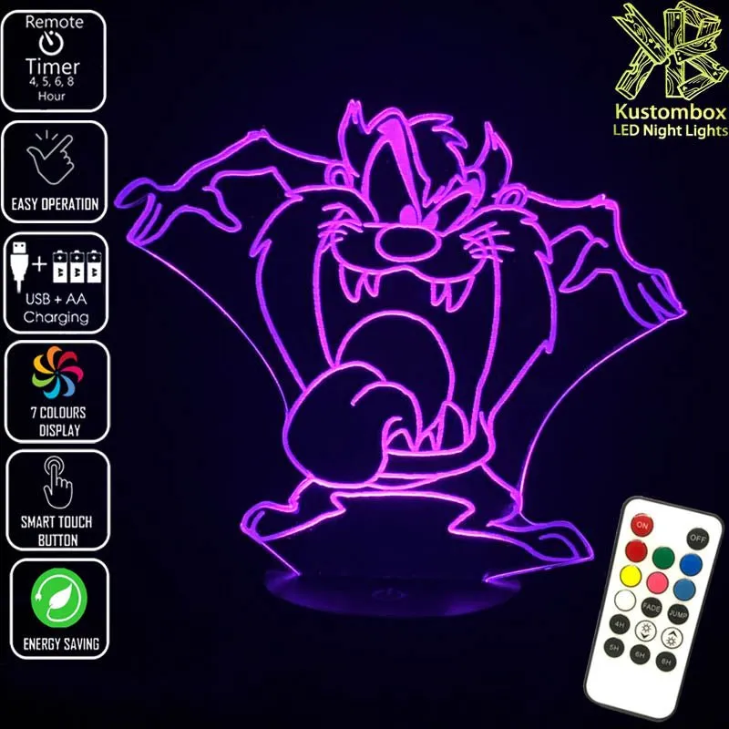 Tazzie Devil Looney Tunes Tongue Out 3D LED Night Light Lamp