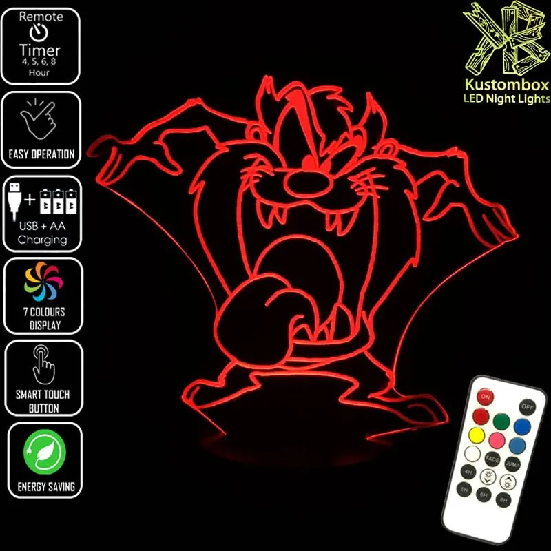 Tazzie Devil Looney Tunes Tongue Out 3D LED Night Light Lamp