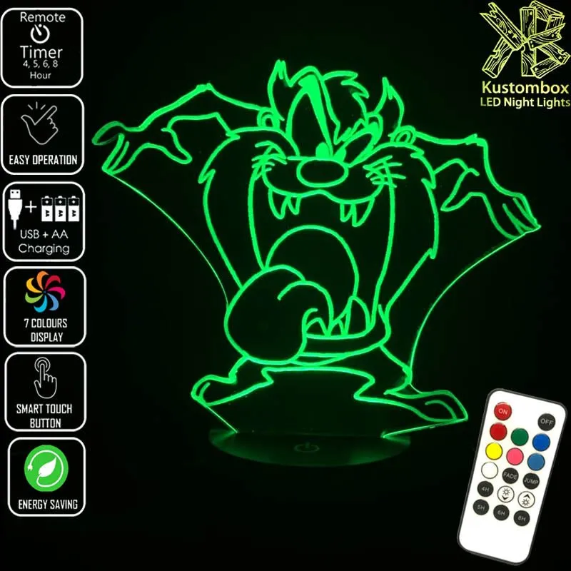 Tazzie Devil Looney Tunes Tongue Out 3D LED Night Light Lamp