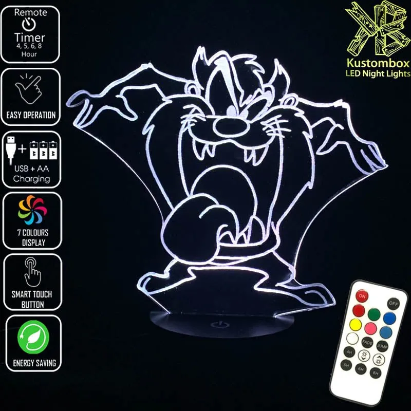 Tazzie Devil Looney Tunes Tongue Out 3D LED Night Light Lamp