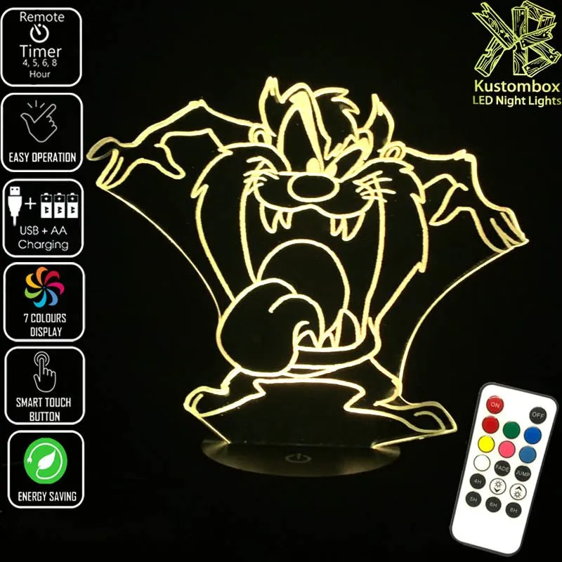 Tazzie Devil Looney Tunes Tongue Out 3D LED Night Light Lamp